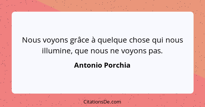 Nous voyons grâce à quelque chose qui nous illumine, que nous ne voyons pas.... - Antonio Porchia