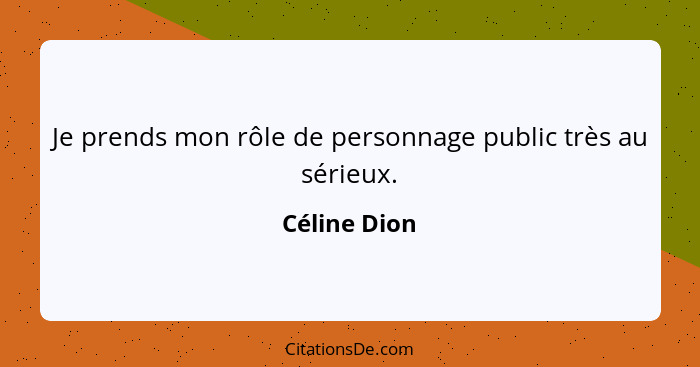 Je prends mon rôle de personnage public très au sérieux.... - Céline Dion