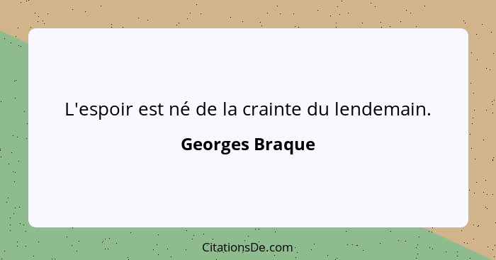 L'espoir est né de la crainte du lendemain.... - Georges Braque