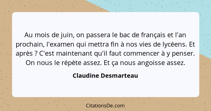 Au mois de juin, on passera le bac de français et l'an prochain, l'examen qui mettra fin à nos vies de lycéens. Et après ?... - Claudine Desmarteau