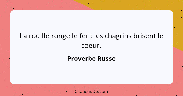 La rouille ronge le fer ; les chagrins brisent le coeur.... - Proverbe Russe