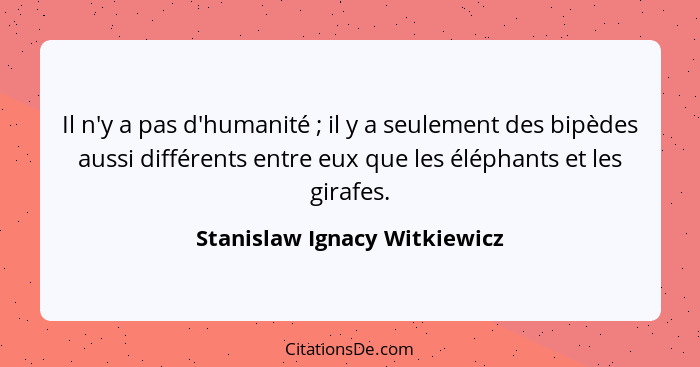 Il n'y a pas d'humanité ; il y a seulement des bipèdes aussi différents entre eux que les éléphants et les girafes.... - Stanislaw Ignacy Witkiewicz