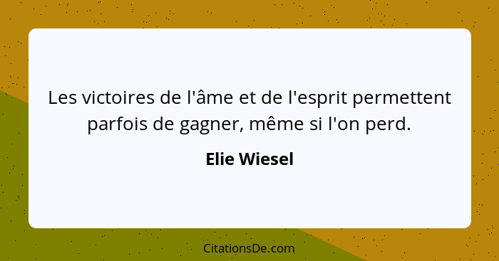 Les victoires de l'âme et de l'esprit permettent parfois de gagner, même si l'on perd.... - Elie Wiesel