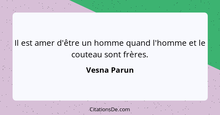 Il est amer d'être un homme quand l'homme et le couteau sont frères.... - Vesna Parun