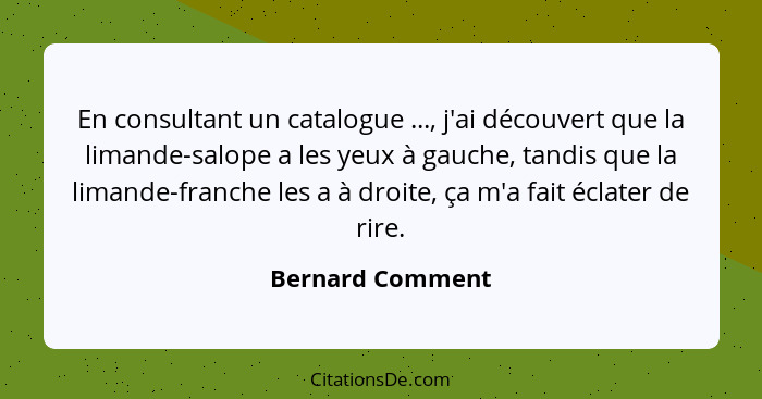 En consultant un catalogue ..., j'ai découvert que la limande-salope a les yeux à gauche, tandis que la limande-franche les a à droi... - Bernard Comment