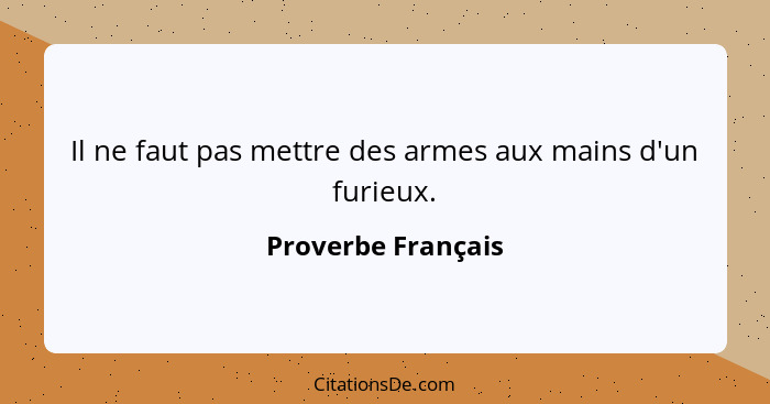 Il ne faut pas mettre des armes aux mains d'un furieux.... - Proverbe Français