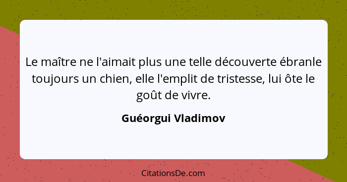 Le maître ne l'aimait plus une telle découverte ébranle toujours un chien, elle l'emplit de tristesse, lui ôte le goût de vivre.... - Guéorgui Vladimov