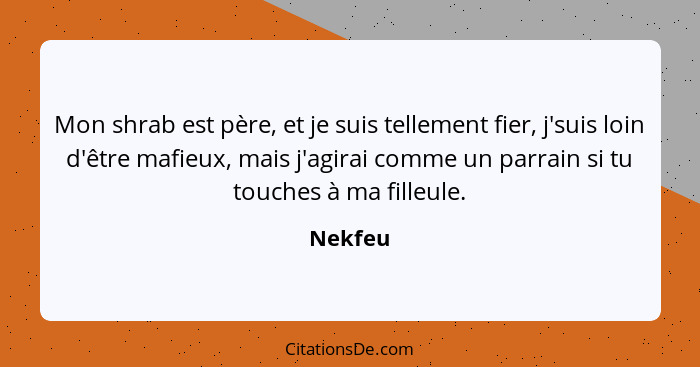 Mon shrab est père, et je suis tellement fier, j'suis loin d'être mafieux, mais j'agirai comme un parrain si tu touches à ma filleule.... - Nekfeu