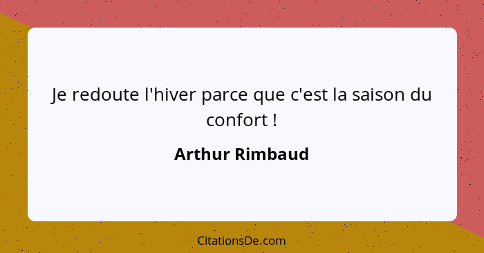 Je redoute l'hiver parce que c'est la saison du confort !... - Arthur Rimbaud