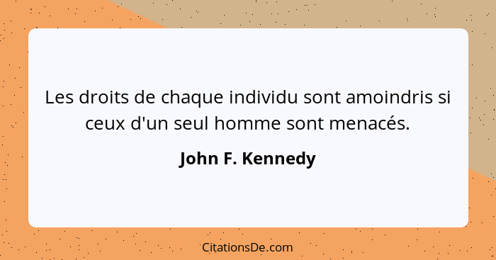 Les droits de chaque individu sont amoindris si ceux d'un seul homme sont menacés.... - John F. Kennedy