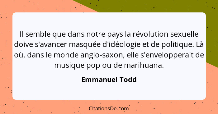 Il semble que dans notre pays la révolution sexuelle doive s'avancer masquée d'idéologie et de politique. Là où, dans le monde anglo-s... - Emmanuel Todd