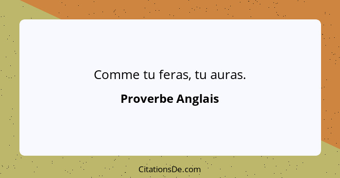 Comme tu feras, tu auras.... - Proverbe Anglais