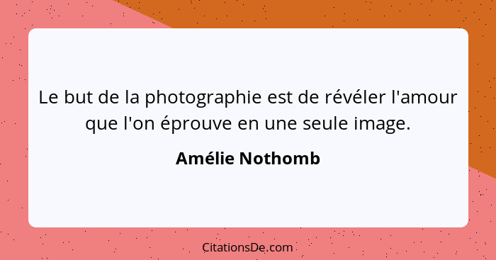 Le but de la photographie est de révéler l'amour que l'on éprouve en une seule image.... - Amélie Nothomb