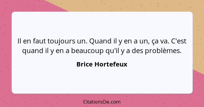 Il en faut toujours un. Quand il y en a un, ça va. C'est quand il y en a beaucoup qu'il y a des problèmes.... - Brice Hortefeux