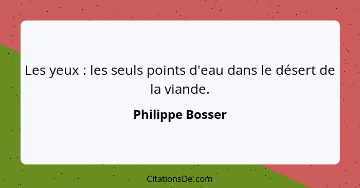 Les yeux : les seuls points d'eau dans le désert de la viande.... - Philippe Bosser