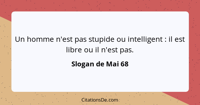 Un homme n'est pas stupide ou intelligent : il est libre ou il n'est pas.... - Slogan de Mai 68