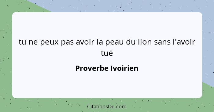 tu ne peux pas avoir la peau du lion sans l'avoir tué... - Proverbe Ivoirien