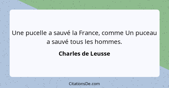 Une pucelle a sauvé la France, comme Un puceau a sauvé tous les hommes.... - Charles de Leusse