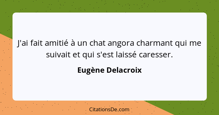 J'ai fait amitié à un chat angora charmant qui me suivait et qui s'est laissé caresser.... - Eugène Delacroix