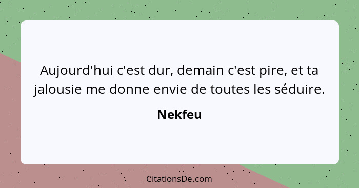 Aujourd'hui c'est dur, demain c'est pire, et ta jalousie me donne envie de toutes les séduire.... - Nekfeu