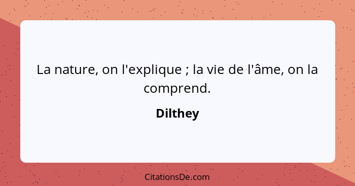 La nature, on l'explique ; la vie de l'âme, on la comprend.... - Dilthey