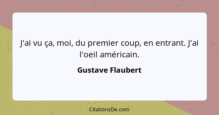 J'ai vu ça, moi, du premier coup, en entrant. J'ai l'oeil américain.... - Gustave Flaubert