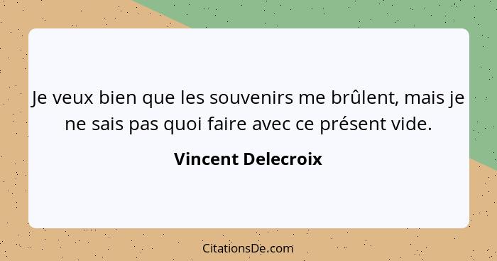 Je veux bien que les souvenirs me brûlent, mais je ne sais pas quoi faire avec ce présent vide.... - Vincent Delecroix