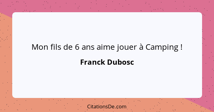 Mon fils de 6 ans aime jouer à Camping !... - Franck Dubosc