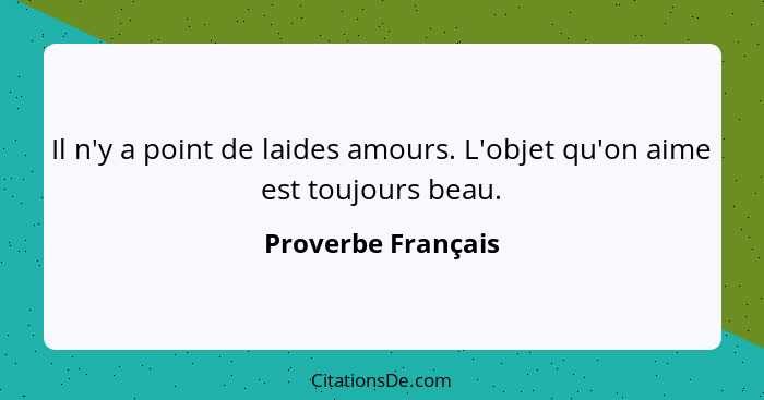 Il n'y a point de laides amours. L'objet qu'on aime est toujours beau.... - Proverbe Français