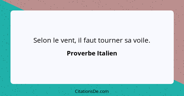 Selon le vent, il faut tourner sa voile.... - Proverbe Italien