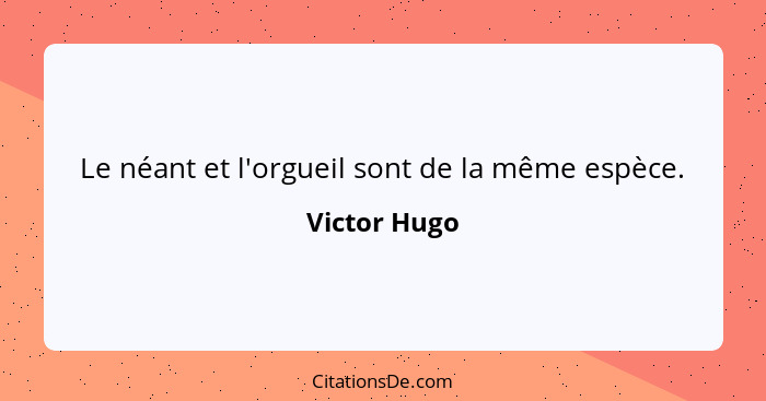 Le néant et l'orgueil sont de la même espèce.... - Victor Hugo