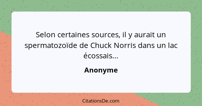 Selon certaines sources, il y aurait un spermatozoïde de Chuck Norris dans un lac écossais...... - Anonyme