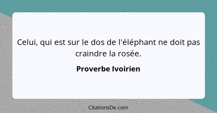 Celui, qui est sur le dos de l'éléphant ne doit pas craindre la rosée.... - Proverbe Ivoirien