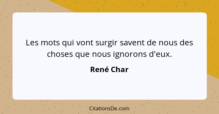 Les mots qui vont surgir savent de nous des choses que nous ignorons d'eux.... - René Char