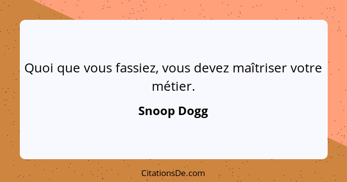 Quoi que vous fassiez, vous devez maîtriser votre métier.... - Snoop Dogg