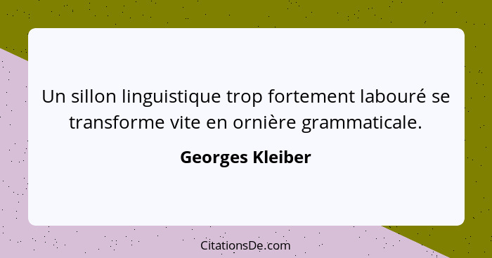 Un sillon linguistique trop fortement labouré se transforme vite en ornière grammaticale.... - Georges Kleiber