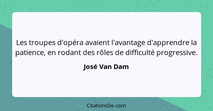 Les troupes d'opéra avaient l'avantage d'apprendre la patience, en rodant des rôles de difficulté progressive.... - José Van Dam