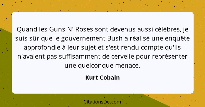 Quand les Guns N' Roses sont devenus aussi célèbres, je suis sûr que le gouvernement Bush a réalisé une enquête approfondie à leur sujet... - Kurt Cobain