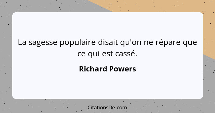 La sagesse populaire disait qu'on ne répare que ce qui est cassé.... - Richard Powers