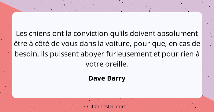 Les chiens ont la conviction qu'ils doivent absolument être à côté de vous dans la voiture, pour que, en cas de besoin, ils puissent aboy... - Dave Barry