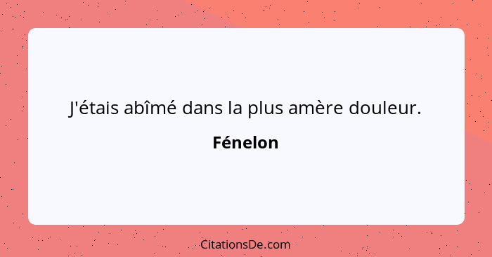 J'étais abîmé dans la plus amère douleur.... - Fénelon