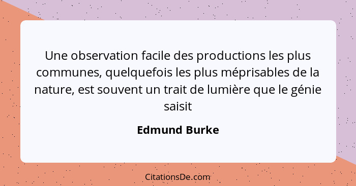 Une observation facile des productions les plus communes, quelquefois les plus méprisables de la nature, est souvent un trait de lumièr... - Edmund Burke