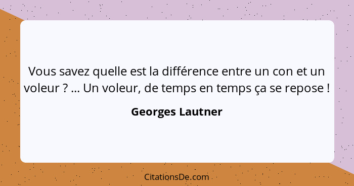 Vous savez quelle est la différence entre un con et un voleur ? ... Un voleur, de temps en temps ça se repose !... - Georges Lautner