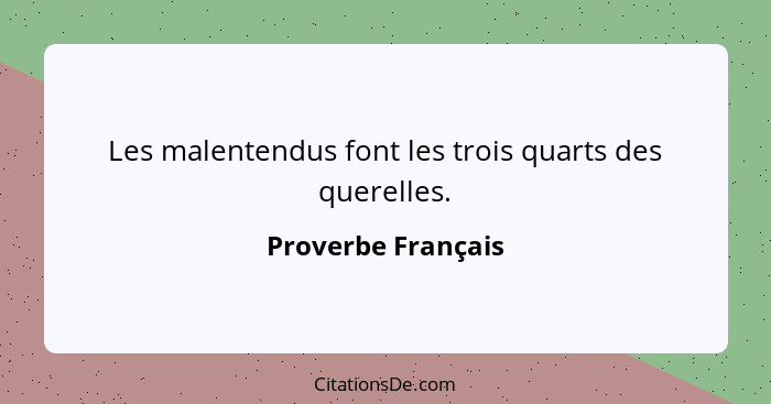 Les malentendus font les trois quarts des querelles.... - Proverbe Français