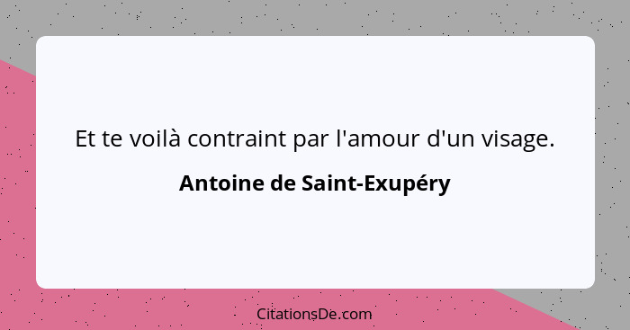 Et te voilà contraint par l'amour d'un visage.... - Antoine de Saint-Exupéry