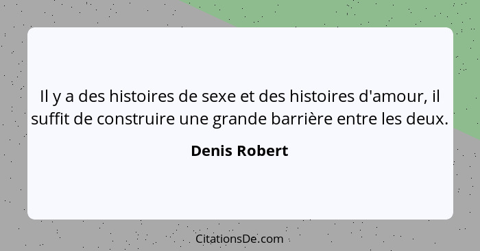 Il y a des histoires de sexe et des histoires d'amour, il suffit de construire une grande barrière entre les deux.... - Denis Robert