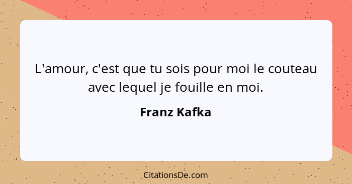 L'amour, c'est que tu sois pour moi le couteau avec lequel je fouille en moi.... - Franz Kafka