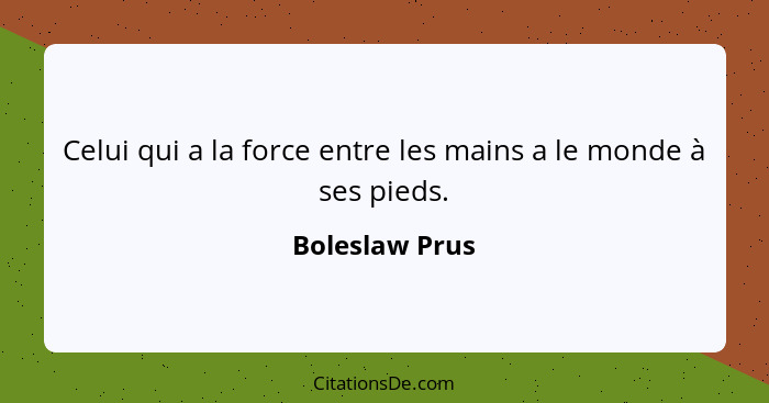 Celui qui a la force entre les mains a le monde à ses pieds.... - Boleslaw Prus