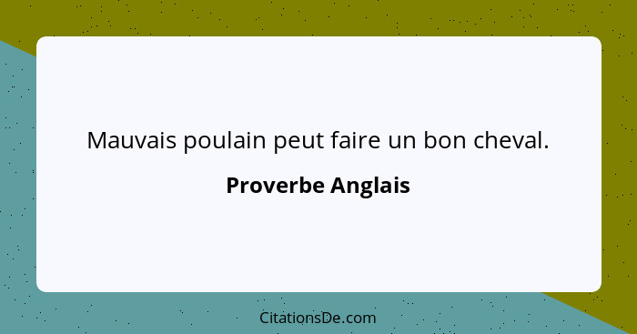 Mauvais poulain peut faire un bon cheval.... - Proverbe Anglais