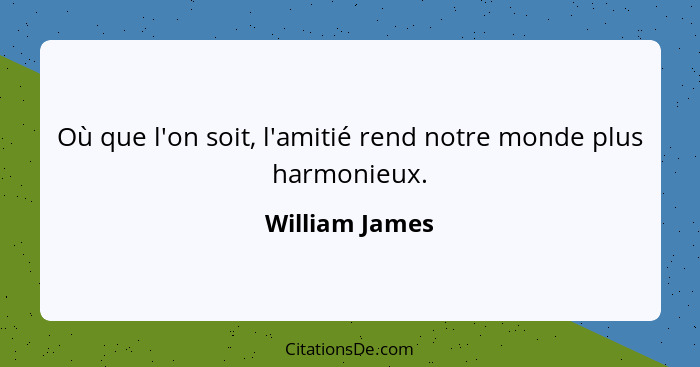 Où que l'on soit, l'amitié rend notre monde plus harmonieux.... - William James